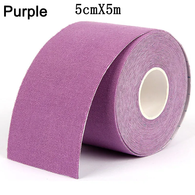 Purple Облегчение мышечной боли, кинезиологическая лента, рулон, Спортивная безопасность, эластичный спандкс, эластопласт, спортивное восстановление, фитнес, водонепроницаемый, хлопок - Цвет: Purple