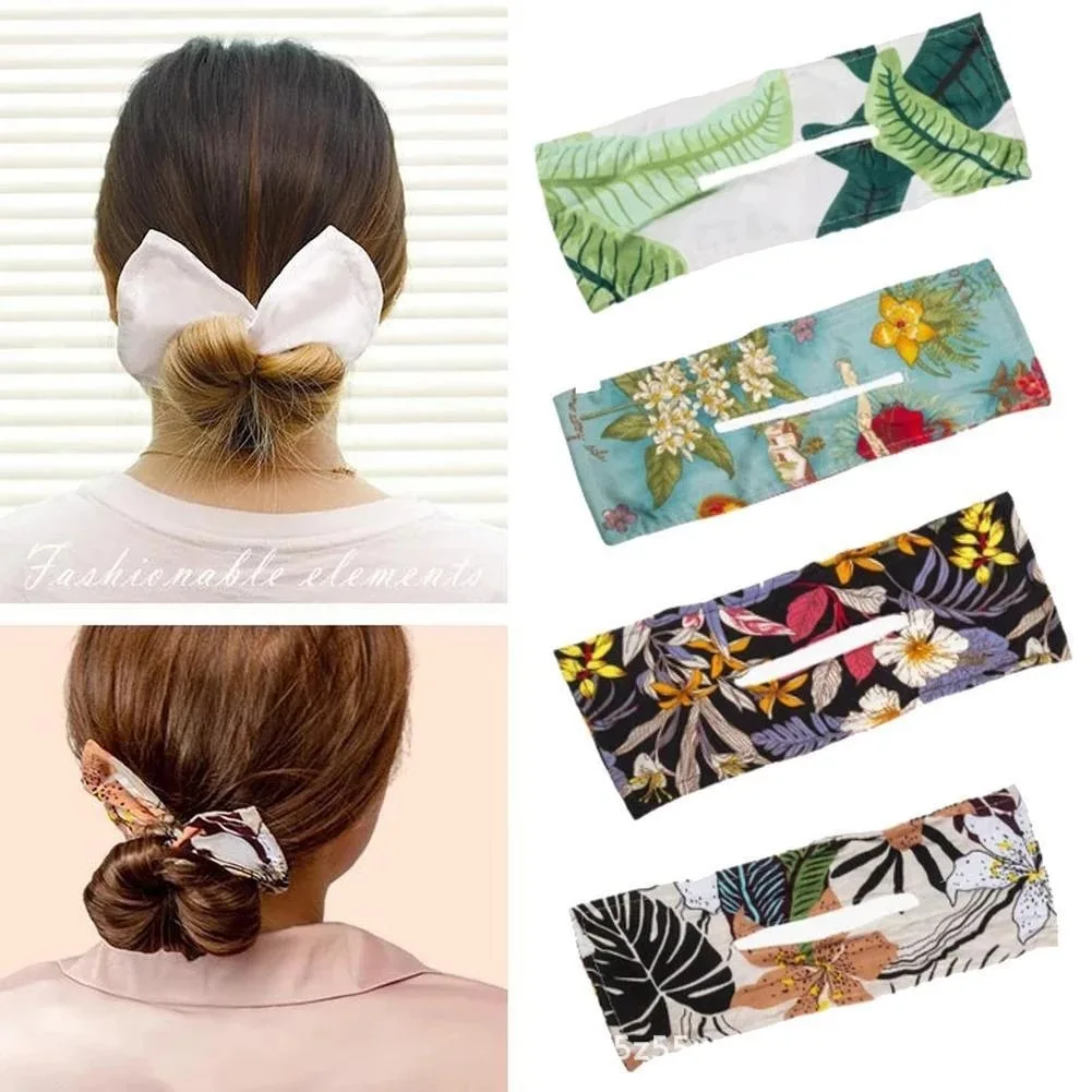 

Women Knotted Deft Bun Print Hair Bands Rope Headband Summer Hairpin Braider Makers Fashion Fabric Hair Bands Hair Braiding Tool
