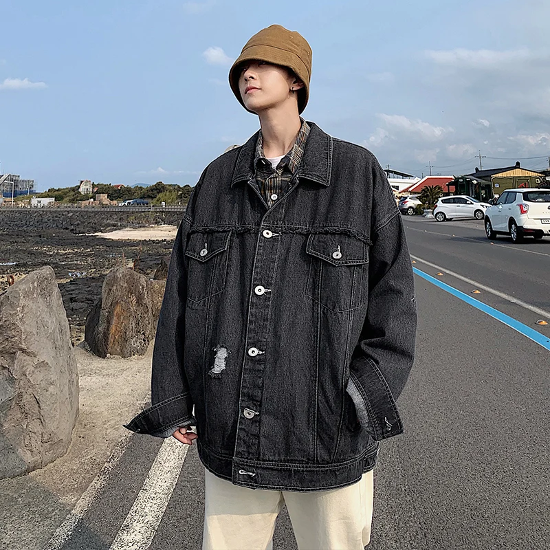 Qiugang fashion new side hole denim jacket wide