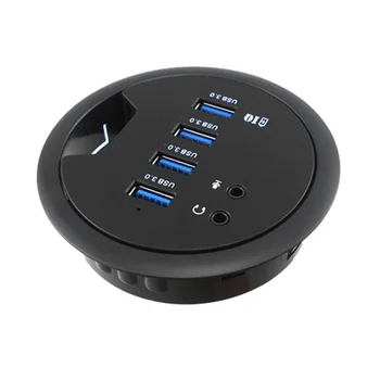 

Table Grommet USB Hub Cable Hole Mounted USB Extender Adapter with Headphone Microphone Port EU Plug Office Desktop Hub Cable