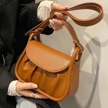 

Pleated Design Women's Crossbody Bag Luxury Leather Shoulder Bag New Fashion Luxury Handbags Female Small Flap Messenger Bag Sac