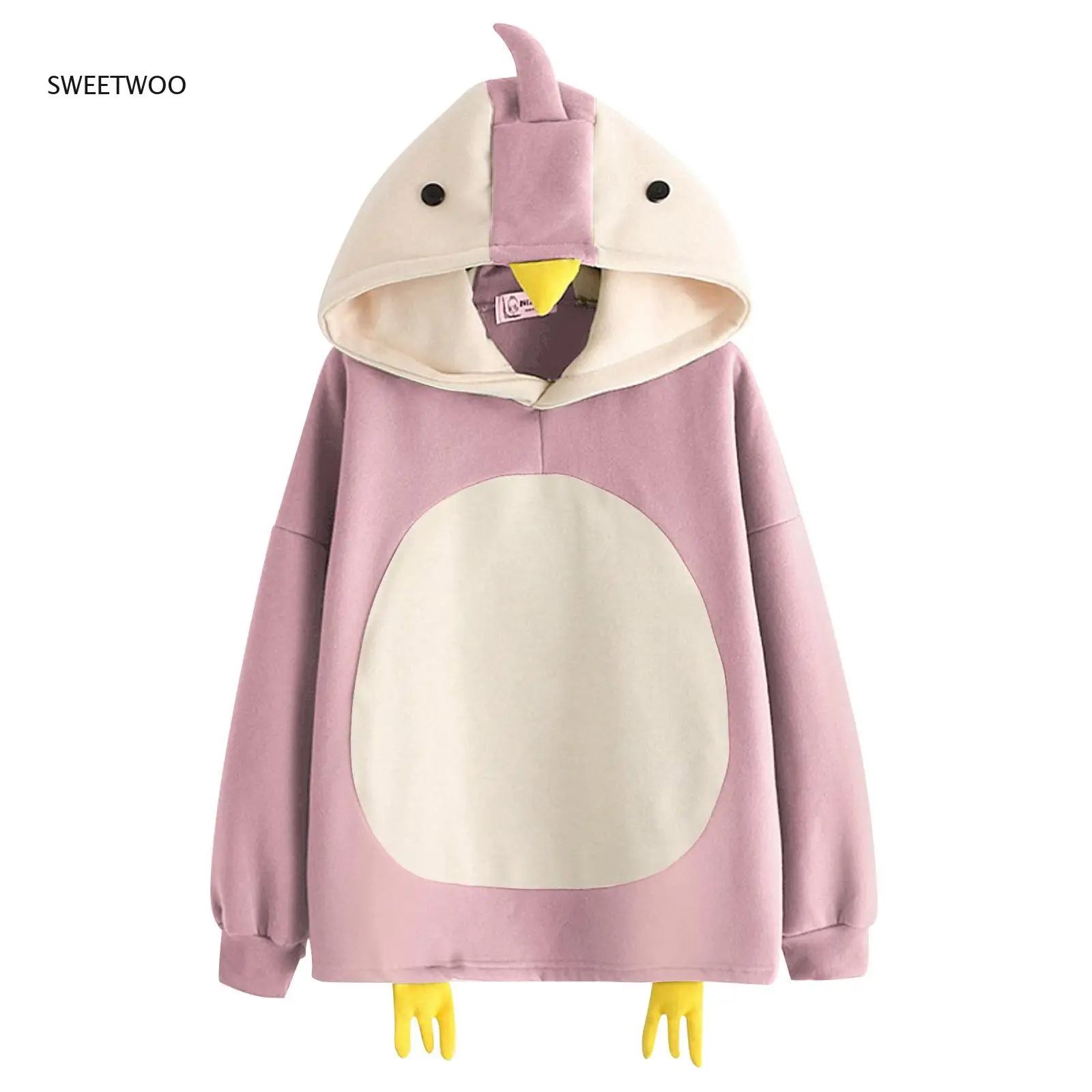 2021 Spring and Autumn Sweater Women Fashion Cute Cartoon Kawaii Chick Plus Velvet Long-Sleeved Hooded Sweater Jacket Women