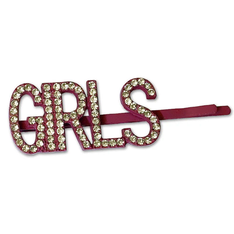 Red Purple-GIRLS 1 шт., женские хрустальные стразы, слова, буквы, заколка для волос, заколка для волос, аксессуары для укладки волос, черные/красные/синие медовые/вечерние/AMOR - Цвет: Red Purple-GIRLS