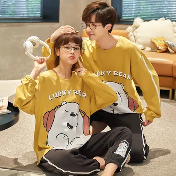 

Couple Pajamas Set Autumn Long Sleeve Pijamas for men women Cotton Sleepwear Family Pyjamas Suit Men Big Size Pajamas homewear
