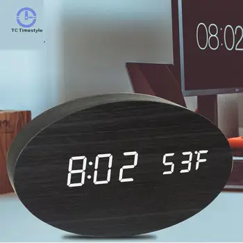 

Smart Alarm Clock Wooden Elliptical Voice Control Creative Simple Led Digital Electronic Bedside Clocks Student Gift