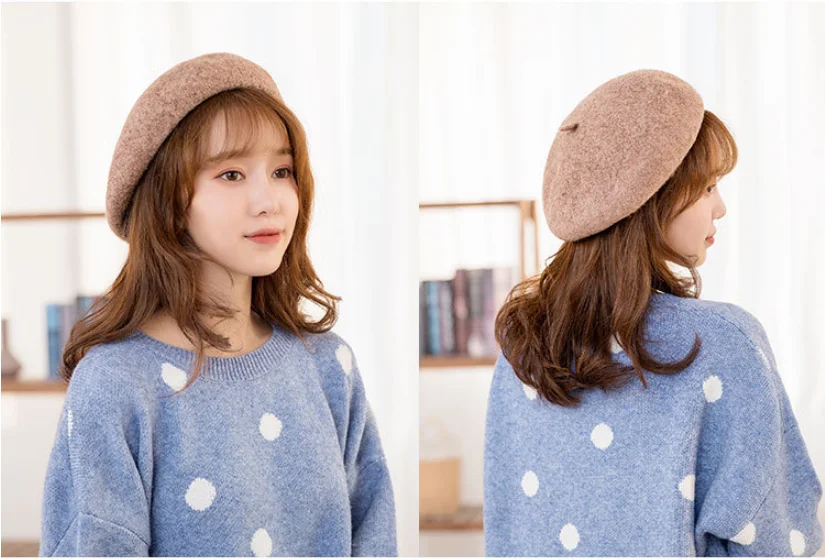 Autumn Winter Women Fashion Cashmere Adjustable Berets New Wool Hat Female Warm Solid Color Cap