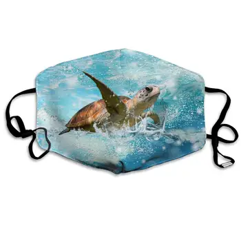 

Unisex Print Mouth Mask - Cute Sea Turtle Illustration Polyester Anti-dust Mouth-Muffle - Fashion Washed Reusable Face Masks for