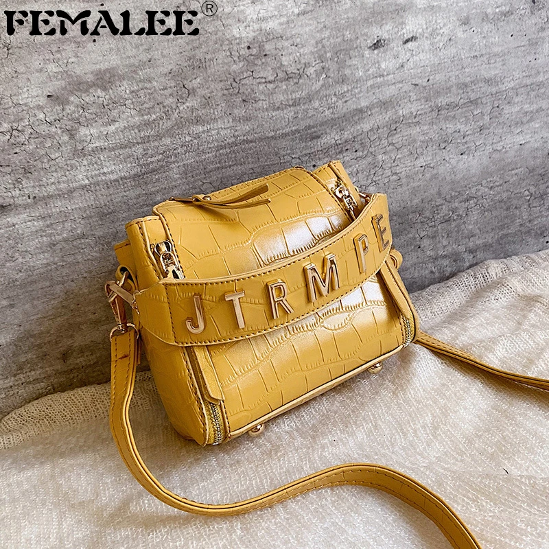 

Barrel Shaped Fashion PU Leather Crossbody Messenger Bags Crocodile pattern Handbags Letter Chains Design Bucket Shoulder Bag