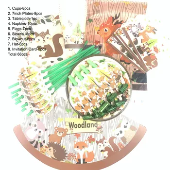 

66pcs/lot Woodland Animal Theme Party Disposable Tableware Forest Animal Birthday Baby Kids Party Sets Party Decoration Supplies