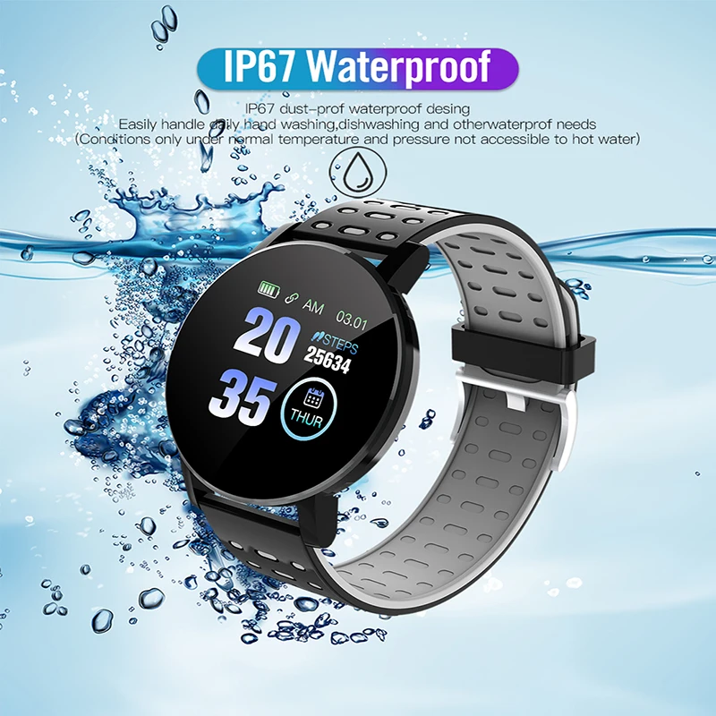 119 Plus Round Smart Watch Blood Pressure Heart Rate Monitor Sport Waterproof Fitness Tracker For Android IOS Fit Men Women Kid