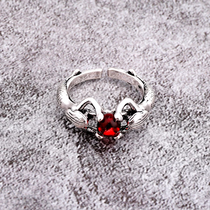 1PC Classical Glitter Red Store Open Ring Women Personality Vintage Metal Carving Pattern Bead Finger Ring Jewelry Gift R170