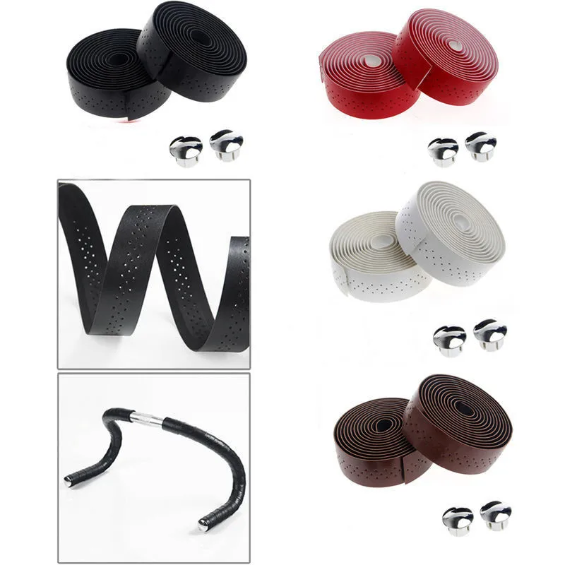Bike Handlebar Tape Bicycle Accessories Bike Handlebar Plugs 2 rolls Retro bicycle Road Bike Sports Cork Handlebar Tape PU Leather Perforated Belt + 2 Bar plug holes Fixed Gear Belt