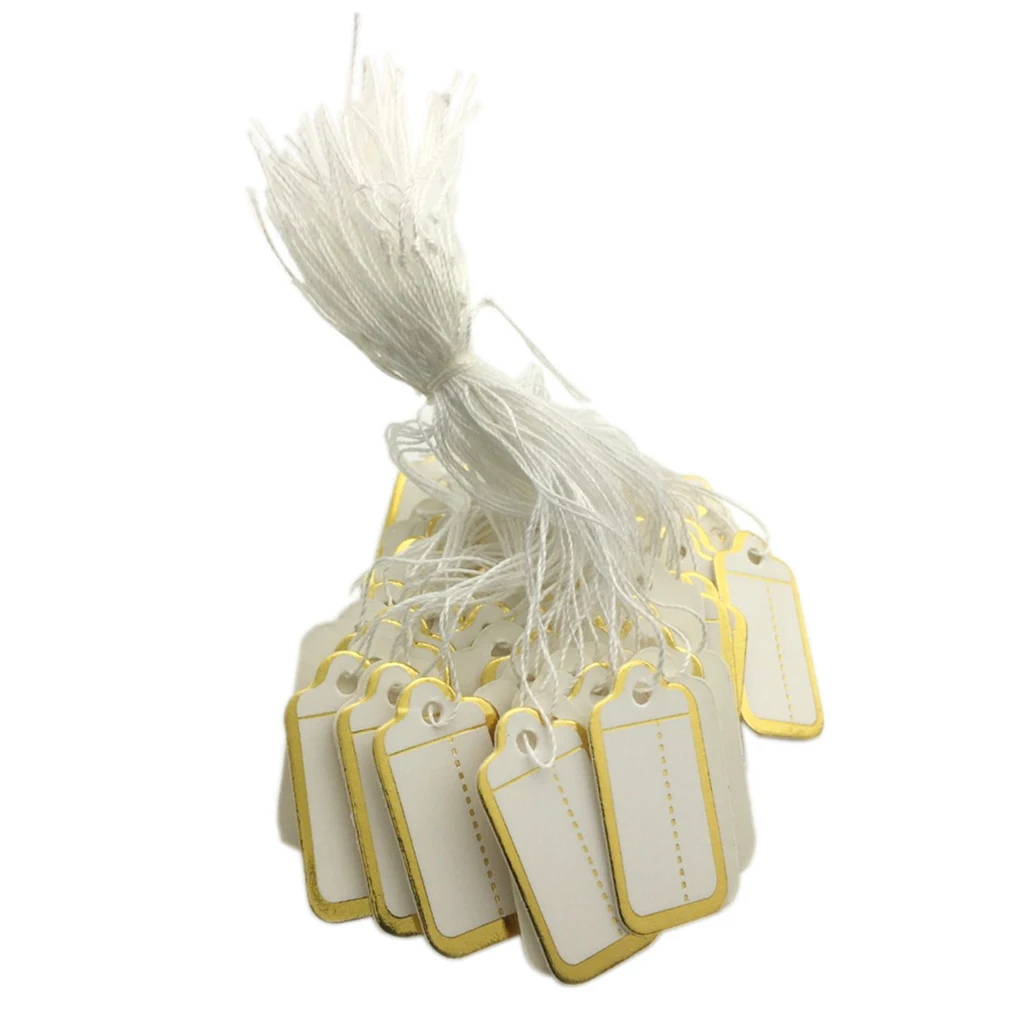 

Golden Edge White Marking Tags Price Tags Writable Display Labels with Hanging String, 500 Pack, 25x15mm