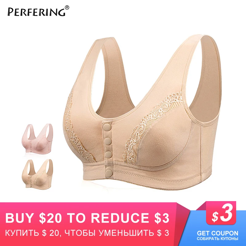 

Perfering Comfort Cotton Bras for Women Wire Free Front Button Bra Leisure Underwear Non Padded Everyday Bra Ladies Brassiere