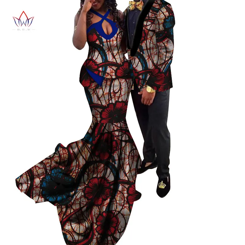 African Couple Clothes African Dresses for Women Bazin Riche Long Evening Dresses African Men Jacket Coat Clothing WYQ154