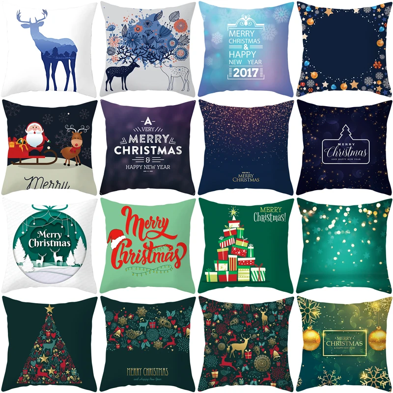 

Christmas Cushion Cover 45*45 Green Merry Christmas Printed Polyester Decorative Pillows Sofa Home Decoration Pillowcase TRP080