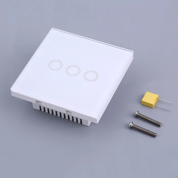 

Smart Home White Crystal Glass Panel 3 Gang UK Plug Light Touch Sense Screen Switch With LED Indicator