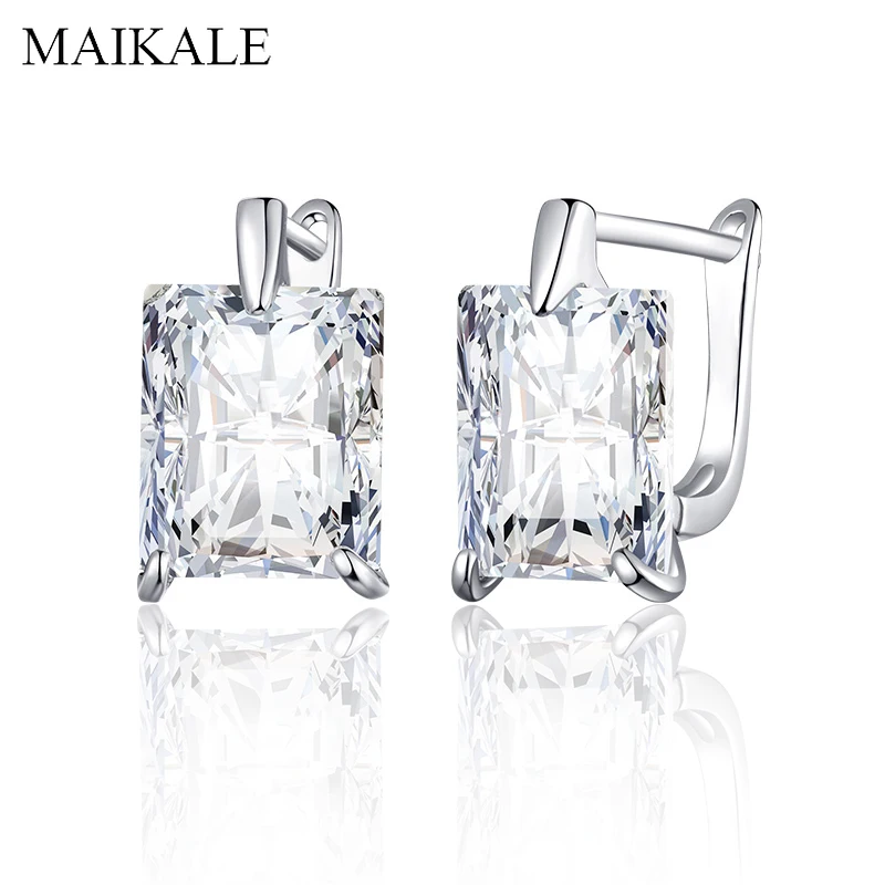 Женские простые серьги-гвоздики MAIKALE, классические серьги с разноцветным квадратным фианитом, ювелирные изделия зеленого и синего цвета