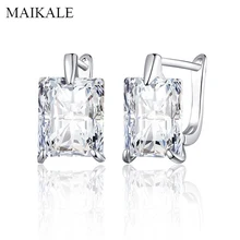 Женские простые серьги-гвоздики MAIKALE, классические серьги с разноцветным квадратным фианитом, ювелирные изделия зеленого и синего цвета