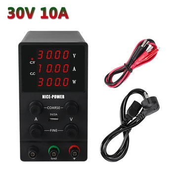 

NICE-POWER 30V 10A Switching DC Adjustable Lab USB Power Supply Laboratory Power Feeding Voltage Regulator 4-Digit Display