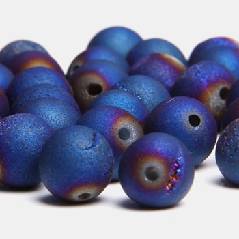 

Natural Stone Beads Blue Metallic Coated Natural Druzy Quartz Agat Round Loose Beads For Jewelry Making 6-12mm stone beads diy