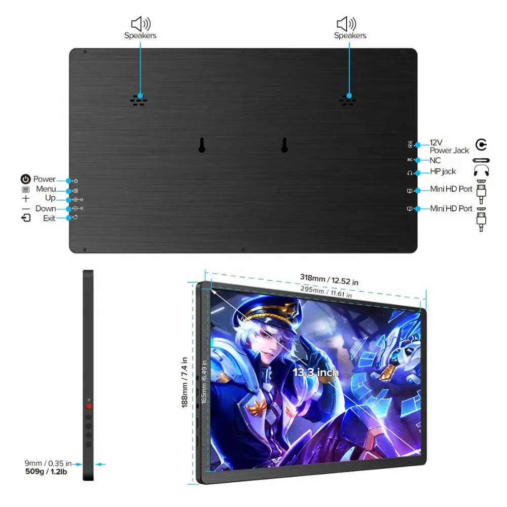 US $99.99 UPERFECT Portable Computer LCD Monitor 133 Inch 2K FHD Gaming Display Screen for PS4 XB0X Tablet Laptop Console