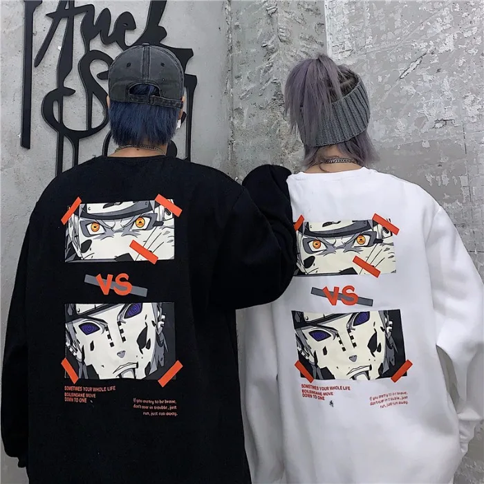 Woherb аниме принт с длинным рукавом толстовки повседневные свободные Harajuku Толстовка уличная винтажная Мода для мужчин и женщин 91375