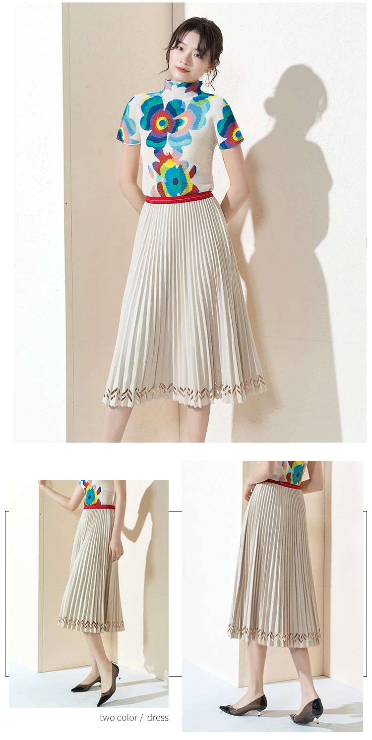 High waist Pleated skirt Medium length A skirt Autumn and winter Fold Hollowed out Thick money Skirt