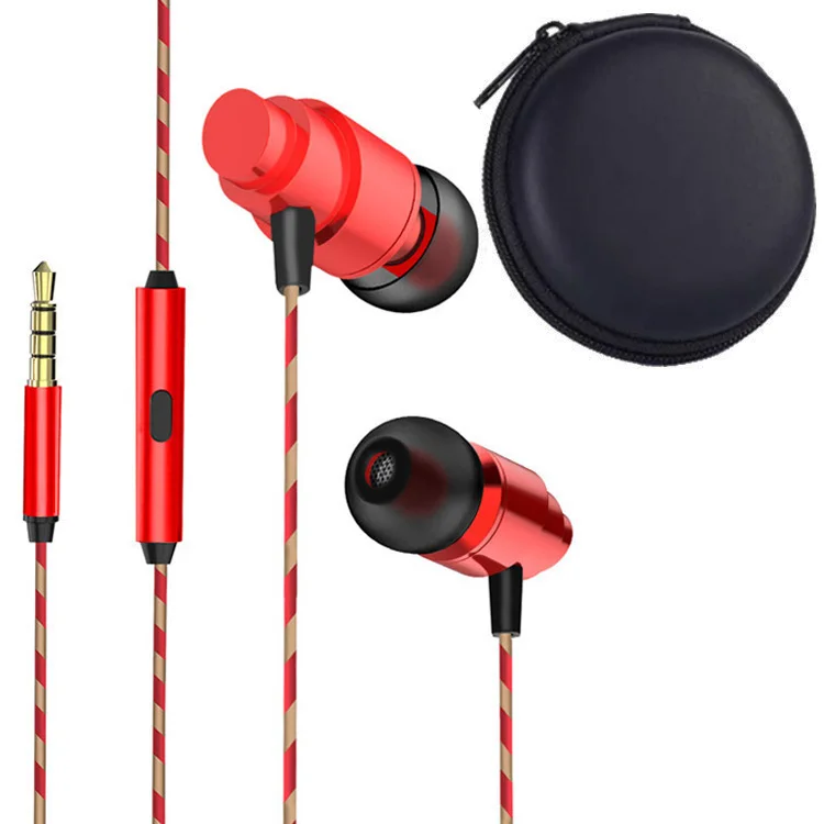 Red Add Bag Проводные наушники металлические наушники в ухо спортивные наушники стерео гарнитура наушник с микрофоном громкой связи для iPhone samsung Xiaomi телефон - Цвет: Red Add Bag