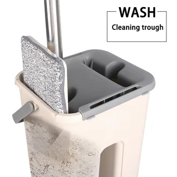 

Floor Tool Platte Squeeze Mop Emmer Hand Gratis Wringen Rvs Mop Zelf Nat En Reiniging Systeem Stomerij Microfiber Mop