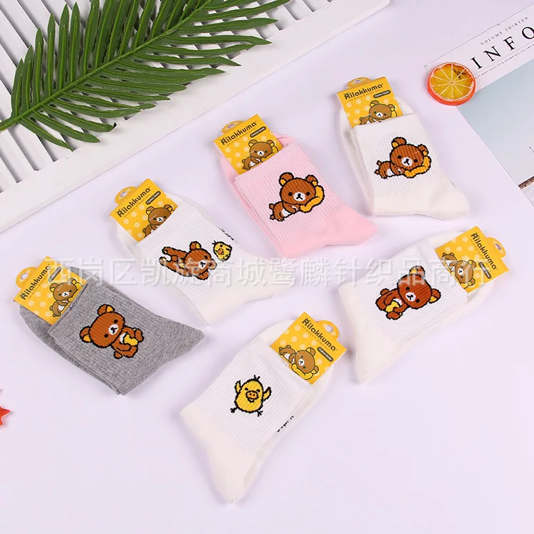 Носки с героями мультфильмов Rilakkuma cos милые забавные женские носки с медведем осенние удобные впитывающие пот белые хлопковые корейские носки