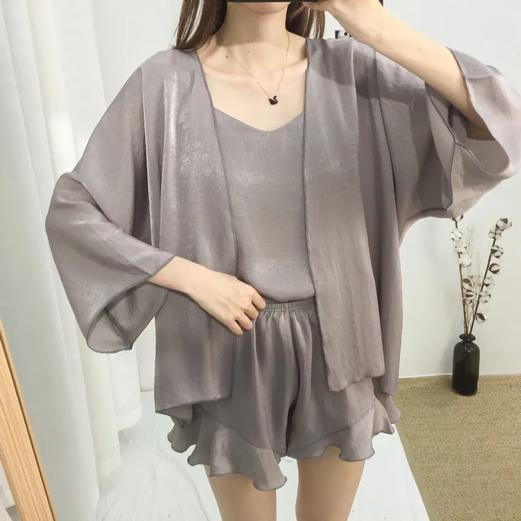 Korean-style Thin New Style Velvet Four-piece Set Pajamas Women's Spaghetti Strap Pajamas Women's Robes Coat Tracksuit Spring An