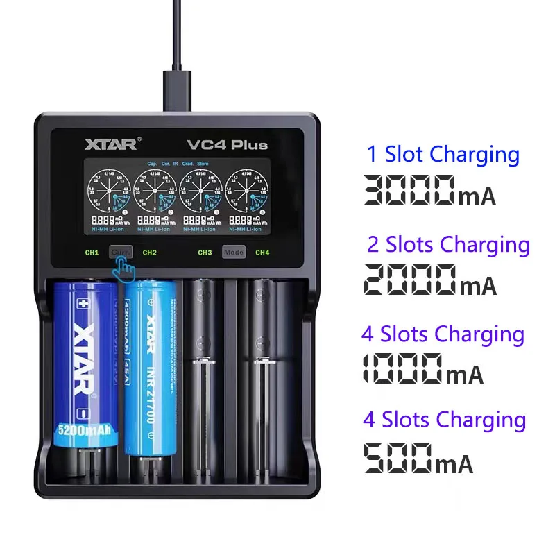 Battery Charger Charger Adapter XTAR Battery Charger VC4 Plus Qucik Charge Charging 14650-18650