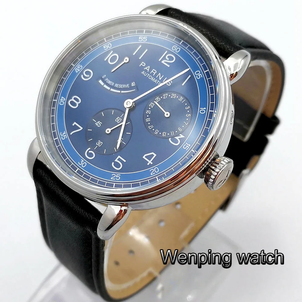 

2019 new Parnis 42mm men's luxury mechanical watch silver watch case date leather automatic movement leisure fashion Watches