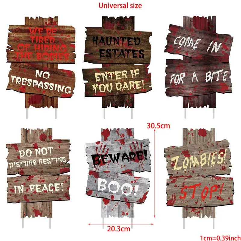 

Pack of 6 Halloween Decorations Yard Signs Stakes Beware Props Outdoor Decor 6XDD