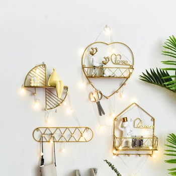 

Iron Gold Storage Shelf Wall-mounted Storage Shelf Bookshelf Figurine Flower Pot Display Rack Household Locker Crafts