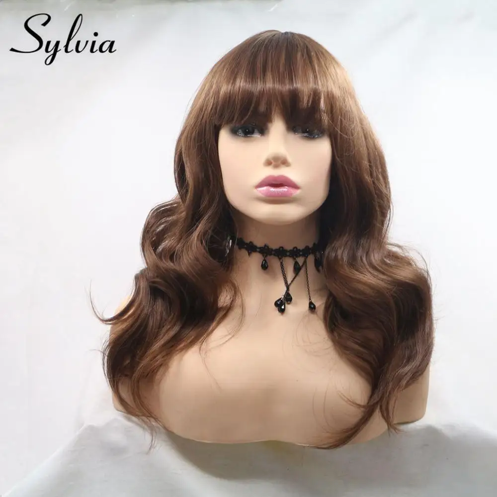 Sylvia коричневый объемные волнистые волосы синтетический парик на кружеве с