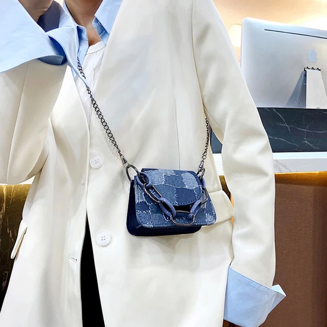 Pochette bandoulière en cuir tressé pour téléphone portable bleu jean