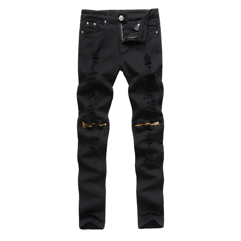 Напрямую от производителя, продажа осенних и зимних мужских джинсов с дырками на молнии, четыре сезона, обтягивающие брюки, мужские длинные