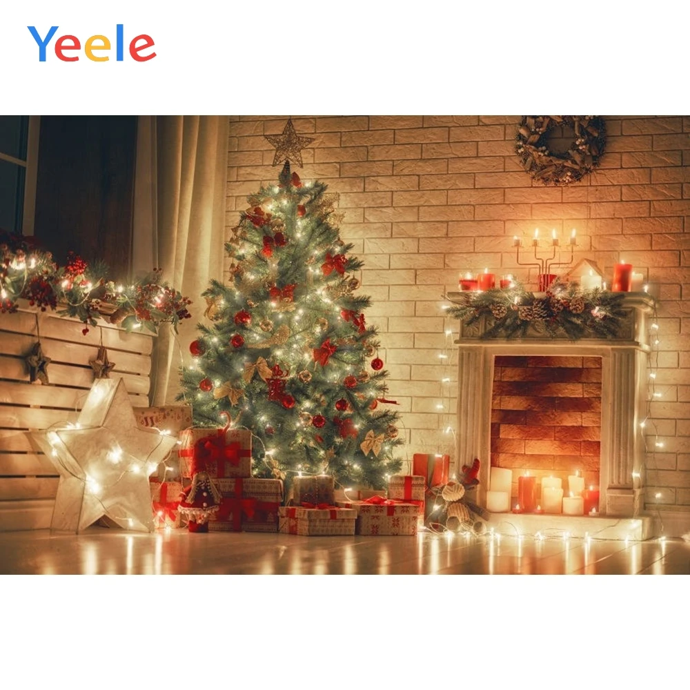 

Yeele Christmas Background Fireplace Tree Star Gift Light Vinyl Baby Portrait Photography Backdrop For Photo Studio Photophone