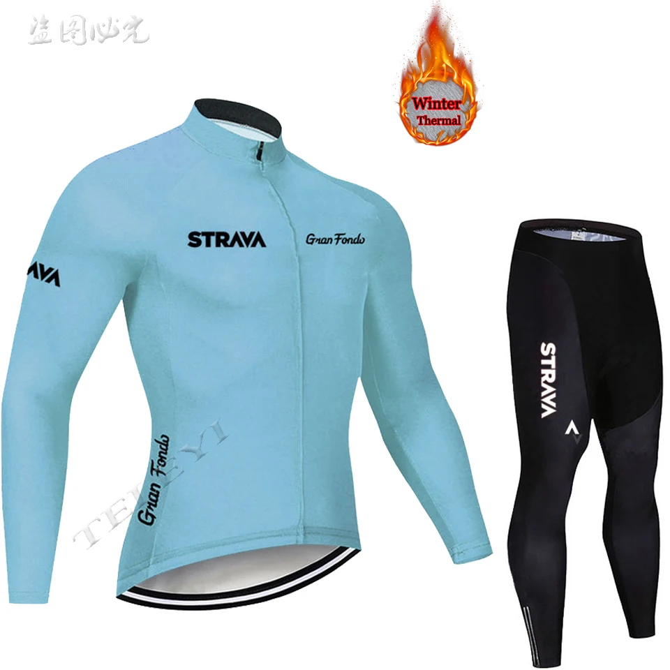12 STRAVA Pro зимний термо флисовый комплект длинная велосипедная Джерси 9D гелевая подкладка Мужская MTB Ropa Ciclismo велосипед Би Велоспорт Майо Одежда - Цвет: 12