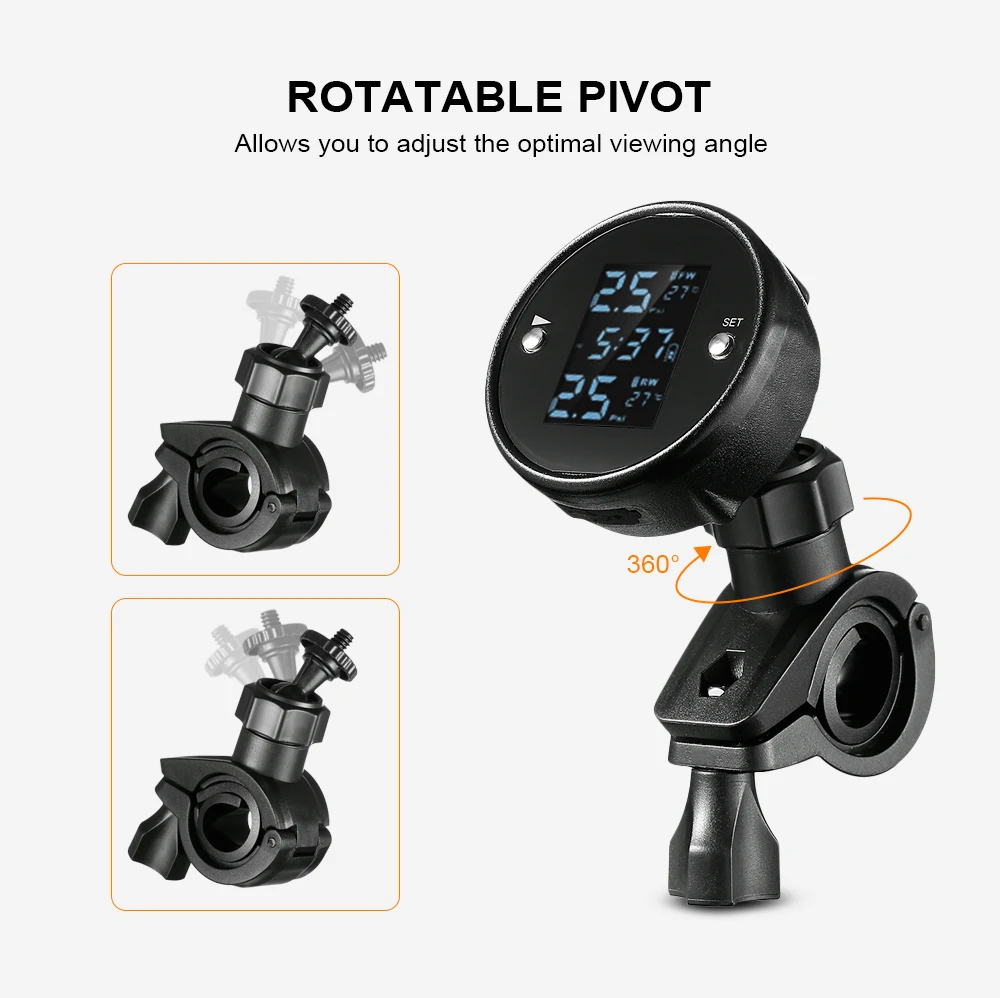 Мотоцикл TPMS в реальном времени-прибор для определения времени ЖК-экран цифровой дисплей Система контроля давления в шинах двигателя с 2 внешними датчиками