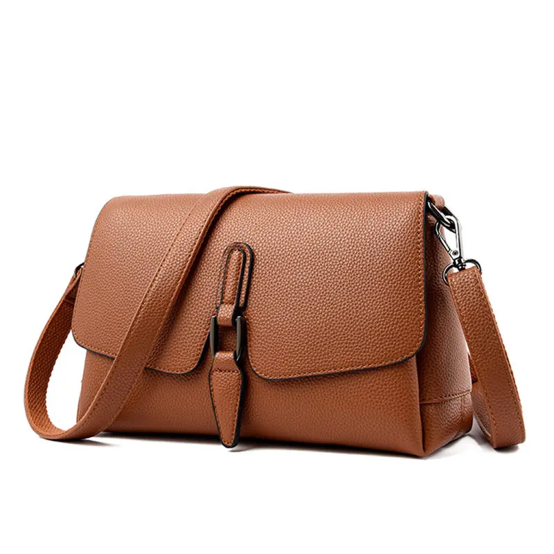 Новые Мягкие Кожаные сумки через плечо для женщин, дизайнерские женские сумки через плечо, высококачественные женские сумки-мессенджеры с замком - Цвет: Brown