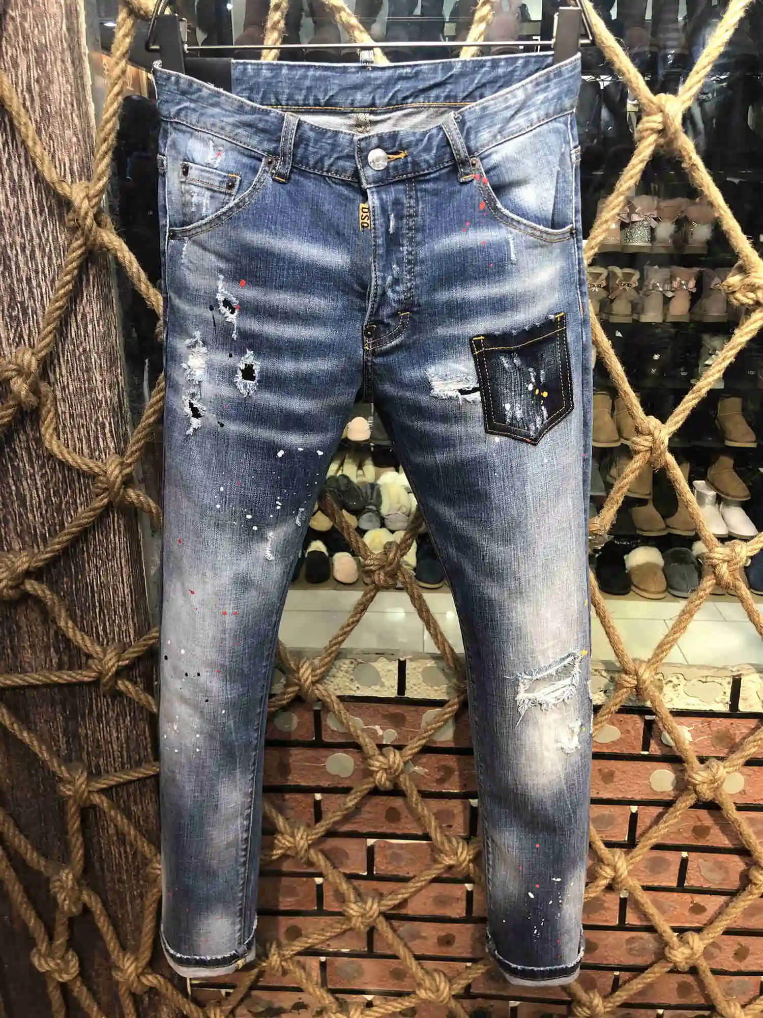 

NEW Men Jeans Ripped for Men Skinny DSQ Jeans Pants Men Jeans Zipper Outwear Man Pants