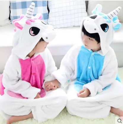 HKSNG Kids Kigurumi Unicorn Bear Cat Frog Bird Winter Flanner Onesie Animal Pajamas Homewear Costume Jumpsuit