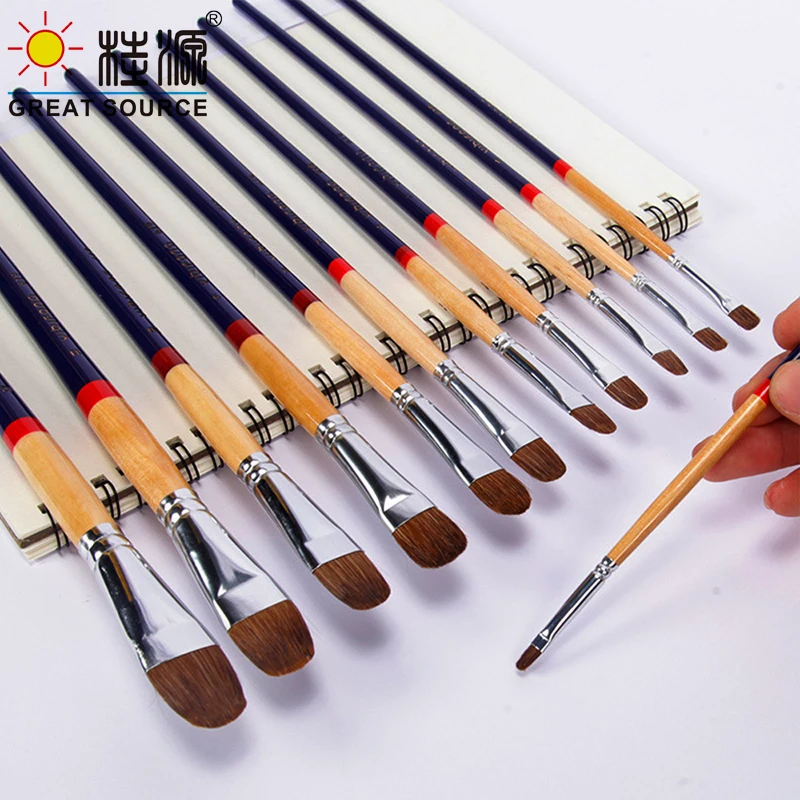 Oil Painting Brush Acrylic Painting Brush 1# - 6# Gouache Brush Weasel Hair Wood Stick(3pcs) oil painting brush acrylic painting brush 1 6 gouache brush weasel hair wood stick 3pcs