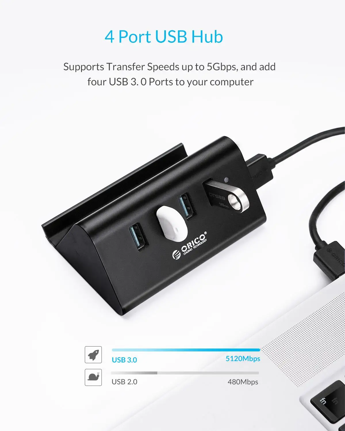 Beste Orico 5Gbps High Speed Mini 4 Poorten USB3.0 Hub Splitter Voor Desktop Laptop Met Stand Houder Voor Telefoon Tablet pc Zwart Wit