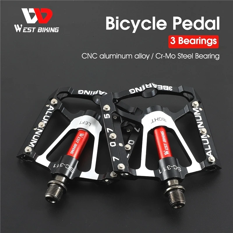 WEST BIKING 3 Bearings Bicycle Pedals Ultralight Anti-slip CNC BMX MTB Road Bike Pedal Cycling Sealed Bearing Bike Pedals
