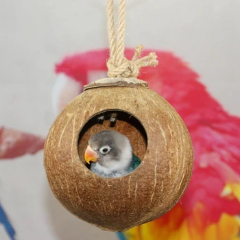 

2 Type Cute Comfortable Design Natural Coconut Shell Bird Nesting House Small Size Pet Parakeet Finche Sparrows Cage