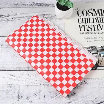 

OUNONA 100 Sheets Checkered Deli Basket Liner Checkered Food Wrapping Papers Grease-Resistant Hamburger Wrap Prevents Stains